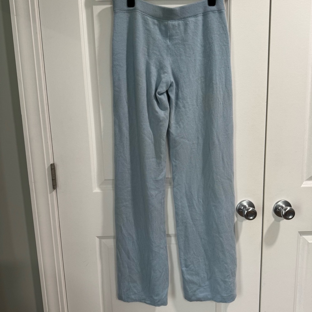 Vince 100% Cashmere Track Pants Wide Leg Sweater Pants Light Blue M - Picture 3 of 5